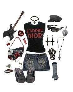 #tarayummy #rockstar rockstar girlfriend aesthetic dior black and red outfit inspo alt emo Old Rock Aesthetic Outfits, 2000s Rockstar Girlfriend, Rockstar Girlfriend Party Outfit, Rockstar Gf Outfit Png, Rockstar's Girlfriend Outfits, Alice In Chains Outfit, Metal Inspired Outfit, Rock Star Aesthetic Outfit, Rockstar Gf Wardrobe