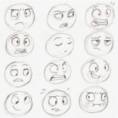 various expressions drawn in pencil on paper