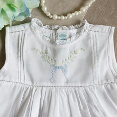 Feltman Brothers, Embroidery Business, Hand Embroidered Dress, Simple Elegant Style, Baby Heirloom, Aesthetic Galaxy, Heirloom Dresses, Green Embroidery, Floral Swag