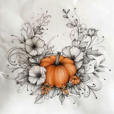 Pumpkin Tattoo Outlines Pumpkin Leaf Tattoo, Sunflower Pumpkin Tattoo, Dainty Pumpkin Tattoo, Autumn Tattoos For Women, Fall Tattoos For Women, Fall Theme Tattoo, Pumpkin Tattoo Designs, Cute Pumpkin Tattoo, Spooky Floral Tattoo