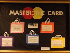 a bulletin board with several pieces of paper attached to it that says master the card