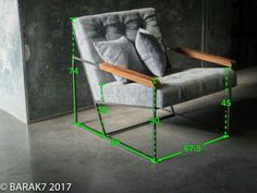 a chair with measurements for the seat and back