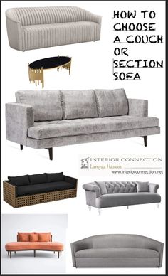 an image of couches and sofas with the text how to choose a couch or section