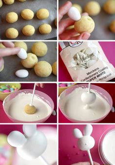 there are many pictures of different foods being made in the same way as doughnuts and marshmallows