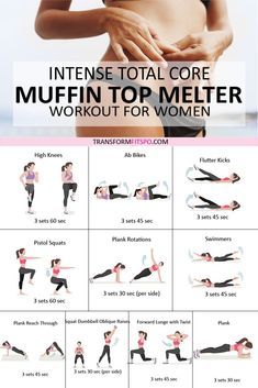 a woman is doing an intense total core muffin top melter workout for women