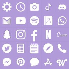 white social icons on a purple background