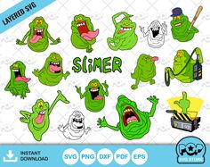 some green cartoon characters with their mouths open and eyes wide, including the words summer