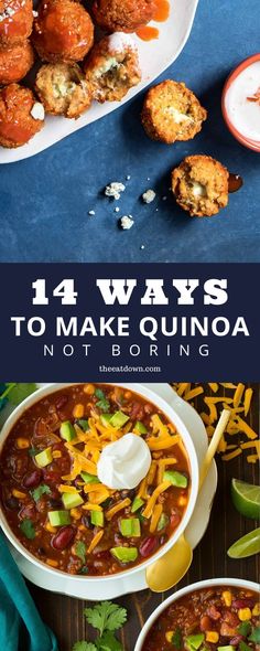 Check out these best quinoa recipes and cooking ideas. Here are 14 ways to make quinoa not boring, including quinoa bowls, quinoa salads, and instant pot quinoa. Quinoa Pizza Bites, Best Quinoa Recipes, Best Quinoa, Make Quinoa, Vegetarian Quinoa Chili, Instant Pot Quinoa, Shrimp And Quinoa, Quinoa Bowls