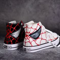 Spider Man sneakers Peter Parker high top hand painted shoes black tennis shoes Spider canvas shoe If you need the Child's size please contact me I use High quality original shoes About the size Please check the size chart in detail Shoes are hand drawn and require some preparation time. I will provide the tracking number after the shipment. When you first wash it, please soak it in saltwater for 10 minutes.  Avoid using hard brushes to rub patterns.Don't dry in the strong sun！ If you want to customize any pattern, please contact me！ Spider Man Sneakers, Black Converse Drawing On Shoes, Spider Man Shoes Converse, Marvel Shoes Painted, Painting Ideas On Shoes, Painting On Shoes Ideas, Paint Shoes Ideas, Things To Paint On Shoes, Spider Man Craft