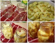 there are many different pictures of apples in mason jars