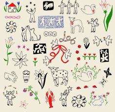 an assortment of doodles and designs on a white background