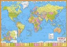 a map of the world with countries and major cities on it's borders is shown