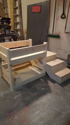 the unfinished bed frame is ready to be made into a bench or bed for someone's bedroom