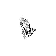 a black and white drawing of a praying bird with a cross on it's back