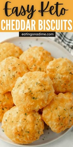 easy keto cheddar biscuits on a white plate