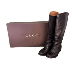 Gucci Black Boulanger Equestrian Tall Lace Up Leather Boots S# 297460 Low Heel With Original Box Size: Womens 7.5 Condition: Pre-Owned Mild Wear (See Pics); Otherwise Good Condition Gucci Equestrian Boots, Lace Up Leather Boots, Shoes Gucci, Gucci Black, Gucci Shoes, Lace Up Boots, Low Heels, Leather Boots, Shoe Laces