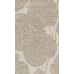 a beige and gold wallpaper with leaves on it