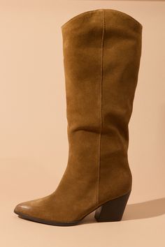 Be a true trailblazer in these edgy knee-high boots. This tall boot features a side zipper, a classic pointed toe with a bold block heel, and subtle western-inspired stitching that adds a touch of vintage detail. Knee-high Suede Wedge Boots For Fall, Chic Knee-high Wedge Boots For Fall, Tall Boot Outfits, White Dress Boots, Tall Boots Outfit, Boot Outfits, Tall Boot, Altar'd State, Seychelles