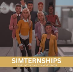 a group of people standing next to each other with the words simternships above them