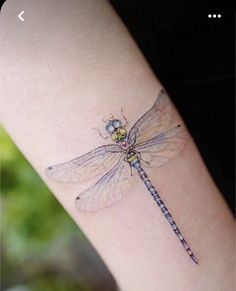 a small dragonfly tattoo on the wrist