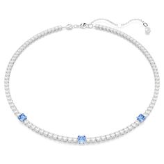 Matrix Tennis necklace, Mixed cuts, Blue, Rhodium plated | Swarovski Square Stone, Tennis Necklace, Classic Elegance, Plate Sets, Rhodium Plated, Matrix, Tennis, The Next, Twist