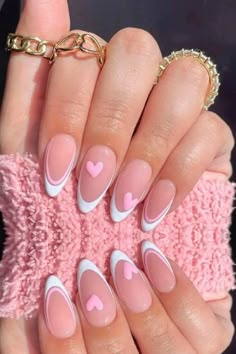 Valentine Nails, Colorful Nails, Nail Designs Valentines, Blue Nail, White Nail, Pink Acrylic Nails