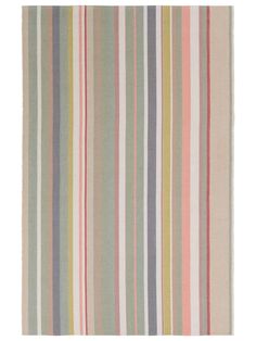 a multicolored striped rug on a white background