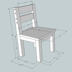 a drawing of a chair with measurements for the seat and back side, shown in white