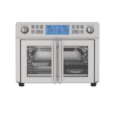 an oven with two doors open on a white background