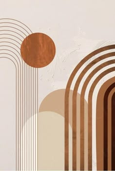 an abstract painting with circles and lines on the wall, in shades of brown and beige