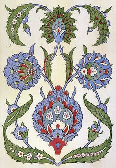 an ornate design with blue flowers and green leaves on yellow background, in the style of art nouveau