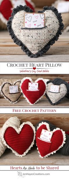 crochet heart pillow pattern with instructions to make it