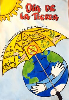 a poster depicting the earth holding an umbrella