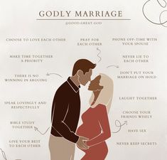 a man and woman standing next to each other with the words godly marriage on it