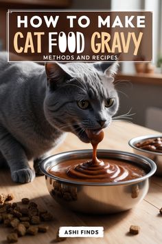 a cat licking gravy from its bowl. Cat Gravy Recipe, Make Cat Food, Perfect Gravy Recipe, Gravy Homemade, Homemade Cat Treats Recipes, Diy Cat Food, Healthy Cat Food, Homemade Cat Food, Cat Diet