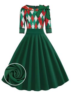 Retro Stage, Plus Size Elegant Dresses, Vestidos Retro, 1950s Christmas, Vintage Jumpsuit, Christmas Plaid, Standard Dress, Bow Decor, Plaid Bow