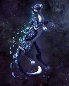 a digital painting of a blue and black lizard on its hind legs in the night sky