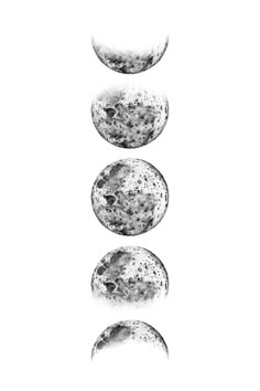 three phases of the moon in black and white