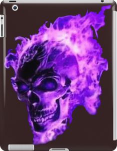 a skull with purple flames on it's face