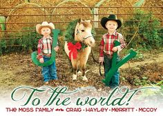 two young boys standing next to a horse in front of hay bales with the words to the world