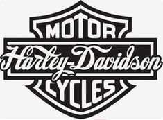 the harley davidson logo is shown in black and white, as well as an emblem for motorcycles