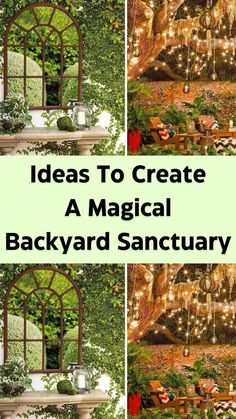 the back yard is decorated with christmas lights and greenery to create a magic backyard sanctuary