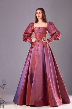 Sara Badr 27291 Sister Of The Bride Dress, Ugly Dresses, Puff Sleeve Gown, Dress Patterns Diy, A Line Evening Dress, Stitching Dresses, Cocktail Gowns, Pink Gowns, Ladies Gown