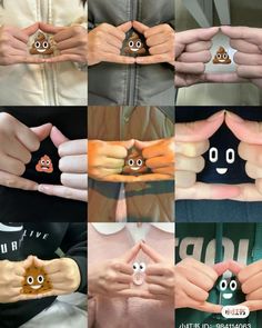 many different pictures of people holding hands with faces and eyes on them, all in different positions