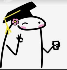 a drawing of a person wearing a graduation cap and holding a cup in their hand