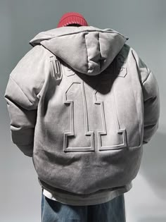 Streetwear Faux Suede Hooded Grey Puffer Jacket Gray Hooded Puffer Outerwear, Gray Fleece Outerwear With Drawstring Hood, Gray Fleece Outerwear With Double-lined Hood, Gray Fleece Hooded Jacket For Winter, Gray Fleece Hooded Winter Jacket, Gray Hoodie With Zipper Closure, Gray Hooded Puffer Jacket With Detachable Hood, Gray Hoodie Outerwear With Zipper Closure, Gray Fleece Hooded Jacket For Streetwear