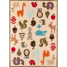 an area rug with various animals on it