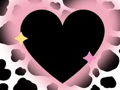 a black heart surrounded by pink and white spots with a yellow star in the center