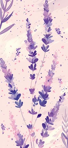 purple flowers and leaves on a pink background