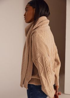 When it's time to layer up, stylishly swaddle yourself in our cable-knit scarf. Knit from a soft blend of cashmere and merino wool, this generously-sized scarf pairs well with your entire cold weather wardrobe. 57% Wool, 25% Cashmere, 18% NylonModel is wearing size OS Cozy Merino Wool Shawl For Fall, Cozy Merino Wool Shawl For Winter, Cozy Chunky Knit Shawl For Fall, Cozy Cable Knit Scarves, Winter Cable Knit Scarves For Cold Weather, Cozy Cable Knit Scarves For Cold Weather, Cozy Cable Knit Scarf For Cold Weather, Winter Cable Knit Scarves, Green Monday Sale